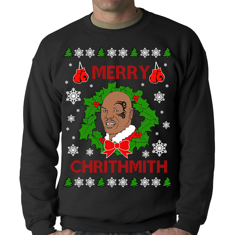 hip hop ugly christmas sweaters, mike tyson ugly sweater, merry chrithmith