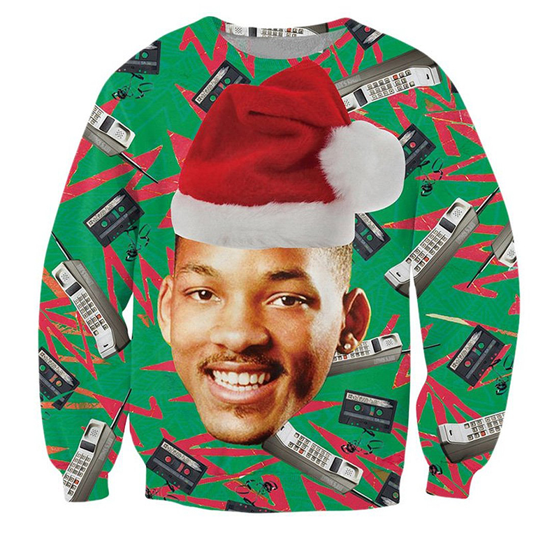 hip hop ugly christmas sweaters, will smith ugly sweater